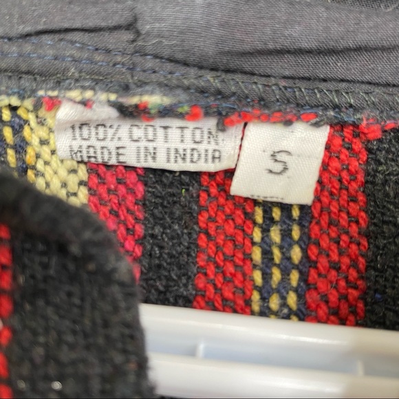 Vintage Hand Woven Baja Hoodie Multicolour Tapestry Wood Toggles Boho Hippie S - Picture 10 of 14